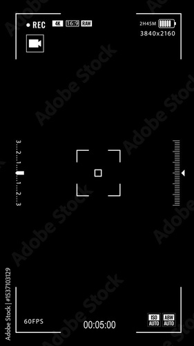 Camera viewfinder interface focusing screen overlay vertical. Perfect as an overlay for video creators.