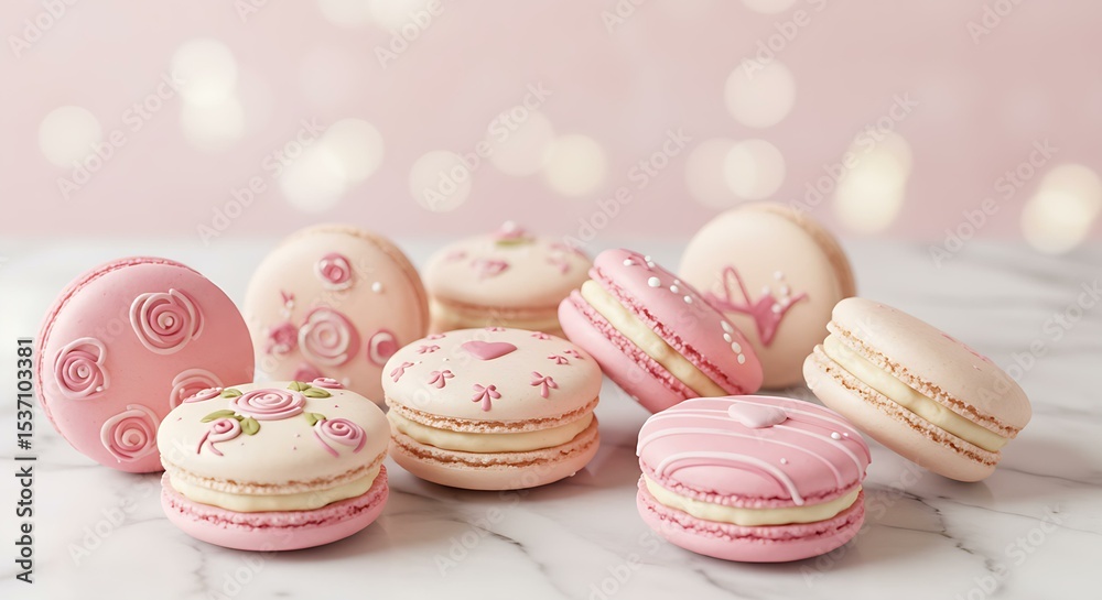 Obraz premium dessert, desserts, afternoon tea, good times, food, delicate, soft, sweet, tea, delicious, pink, cute, food,macaroon