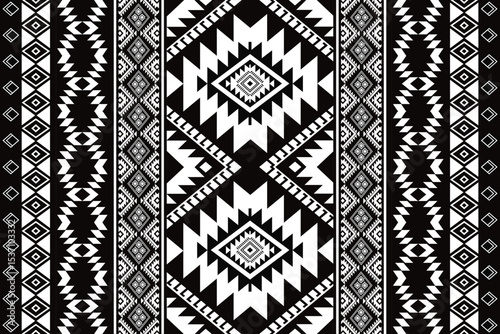 Ancient echoes Aztec geometric seamless patterns southwest Navajo Native American tribal ethnic black and white for textile printing
