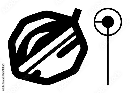 Vector Botanical emblem with a dandelion seed head .