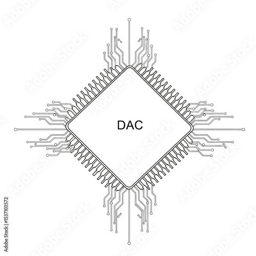 Detailed Digital-to-Analog Converter (DAC) Chip Diagram with Intricate Circuitry