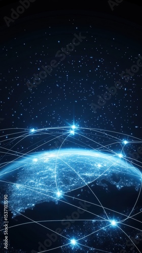 Global Network Connections Illuminating the Earth in a Starry Night Sky