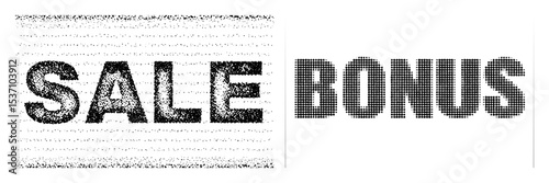 Vector Dot patterned typographic designs for Sale and Bonus promotions.