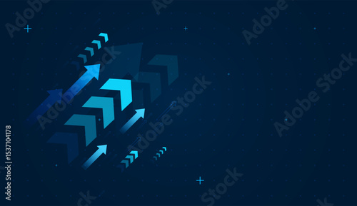 Glowing up arrows blue in digital trade elements, Arrows and layered arrows of business charts with smart analytics. symbolizing business or personal growth and arrow concept vector