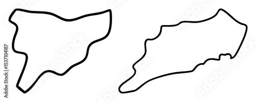 Vector Distinct landform outlines showcase geographical shapes in a minimalist style.
