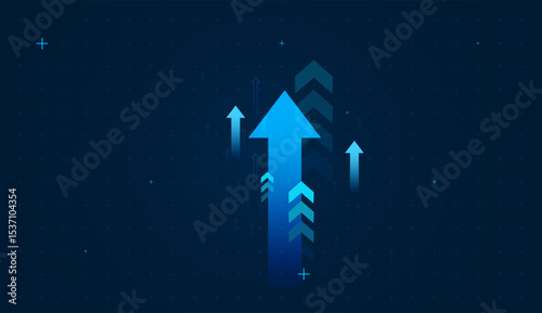 Group of blue arrow for graph background. The large central blue arrow represents strong upward momentum, symbolizing business or personal growth and provement concept vector