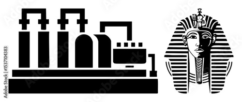 Vector Vintage typewriter and pharaoh mask in black and white.