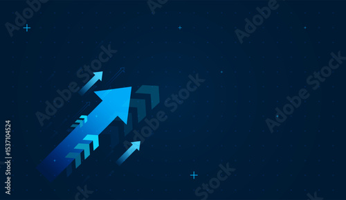 Group of blue arrows represents strong upward momentum, symbolizing business or personal growth and provement concept vector illustration