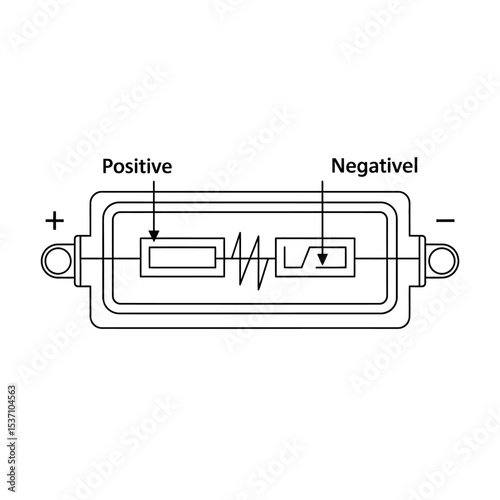 Line Drawing of a Fuse with Positive and Negative Terminals