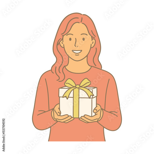 a woman holding a gift box. Vector illustration