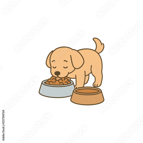 dog eating from dog bowls. Vector illustration