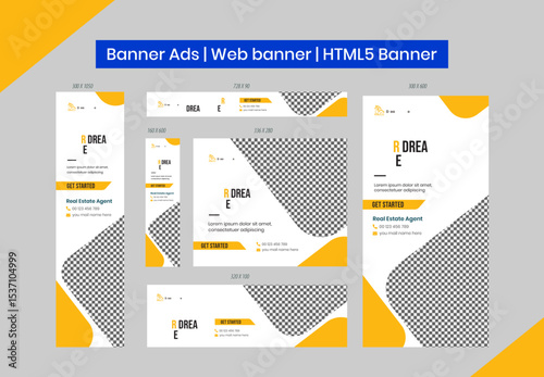 HTML5 banner ads design web template Set, Horizontal header web banner. Editable Google display ads banner set template
