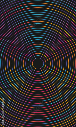 Black abstract background with gradient light colorful circle lines radial. technology hi-tech futuristic template. Vector illustration.