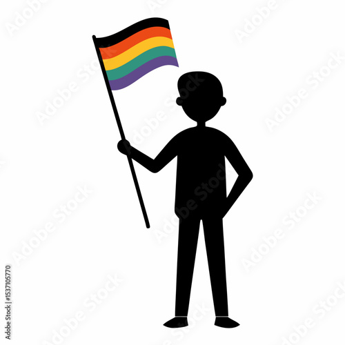 Silhouette of Person Holding LGBTQ Rainbow Pride Flag