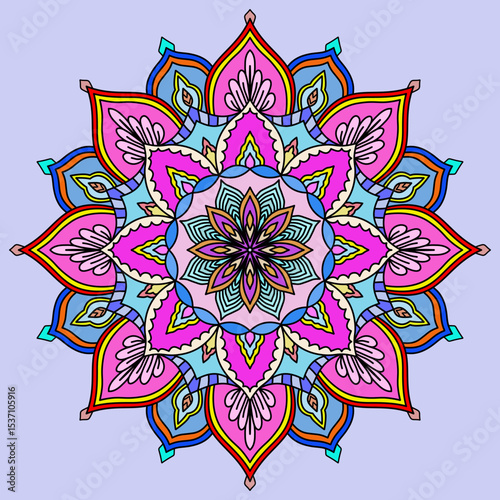 Mandala ornamental round ornament, flower shape, bright color, vector, Multiple color vector vintage luxury r illustration of hand drawn, decoration, Digital art style, curtain, rug, interior