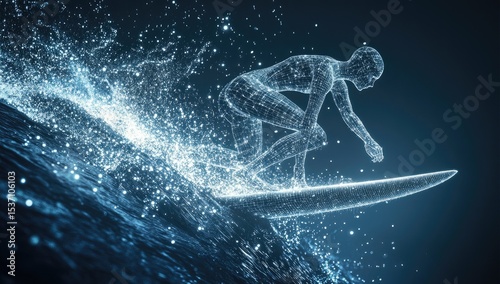 Abstract surfer on a digital wave