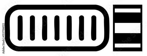 Vector Battery Level Indicators with Rounded Rectangle and Vertical Bars