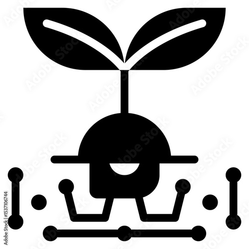 leaf sprout chip processing sustainable ai solid glyph icon