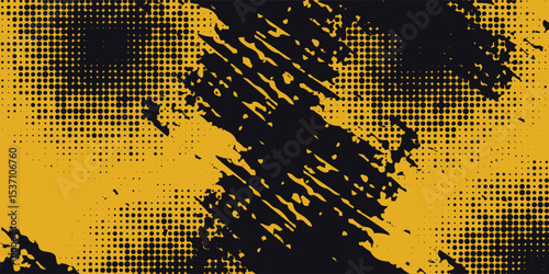 Dots pop art comics sport style vector illustration. Dots halftone yellow and black color pattern gradient grunge texture background.