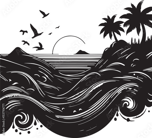 Flow tide with black vector