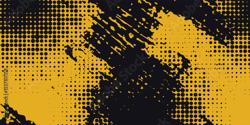 Dots pop art comics sport style vector illustration. Dots halftone yellow and black color pattern gradient grunge texture background.
