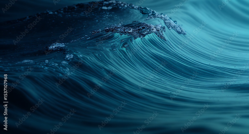 Obraz premium Turquoise Ocean Wave Forming with Bubbles and Deep Texture