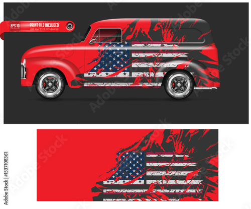 Patriotic American Flag Design Wrap for Vintage Pickup Truck