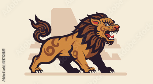 A traditional lion statue, possibly from Singapore, often seen in symbols representing strength, power, or heritage.