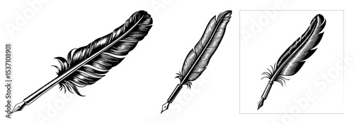 Vector Vintage quill pens with detailed feather illustrations.