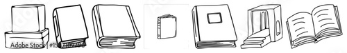 Vector Collection of stylized book illustrations in a linear .