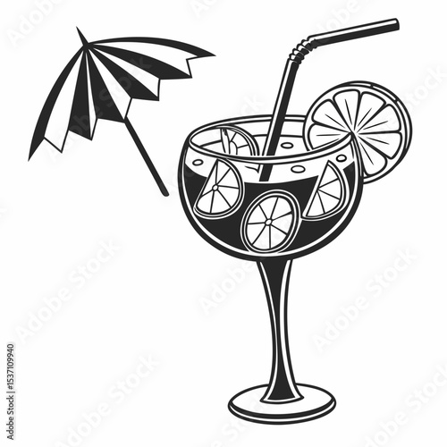 Refreshing summer cocktail drink with umbrella