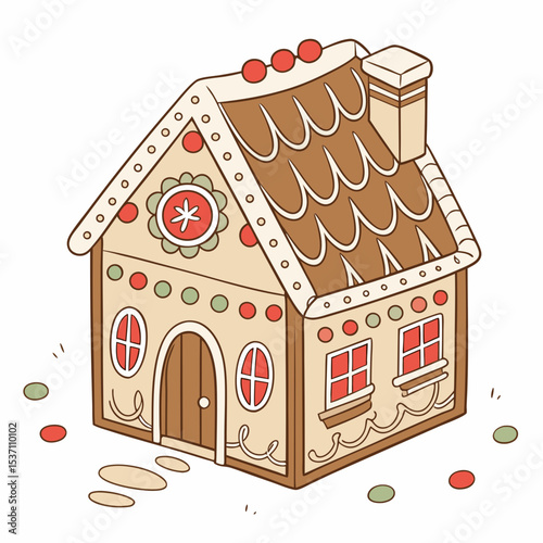 Adorable gingerbread house illustration, christmas design element