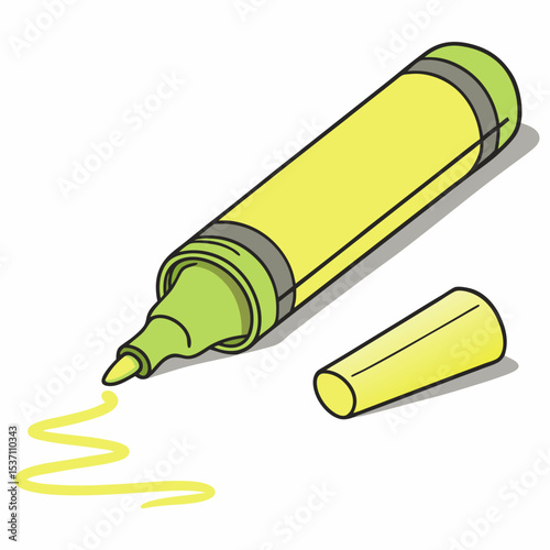 Yellow highlighter pen with cap off drawing line