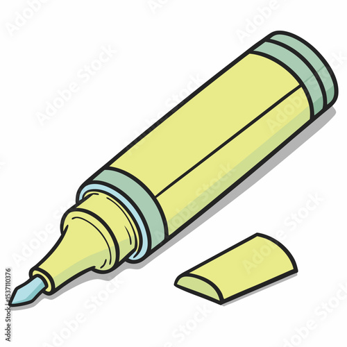 Yellow highlighter pen with cap off illustration