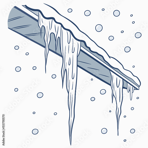 Icicles hanging from roof eaves winter snow