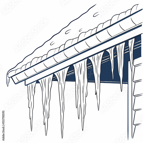 Winter roof icicles hanging from gutter