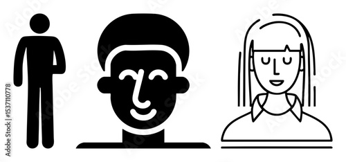 Vector Diverse gender depict a man stylized face and smiling woman.