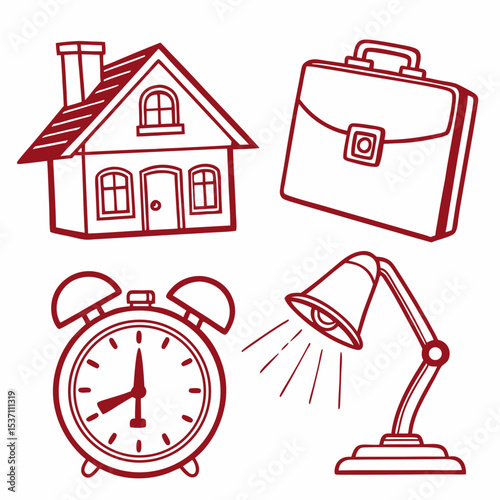 Home sweet home work life balance icons