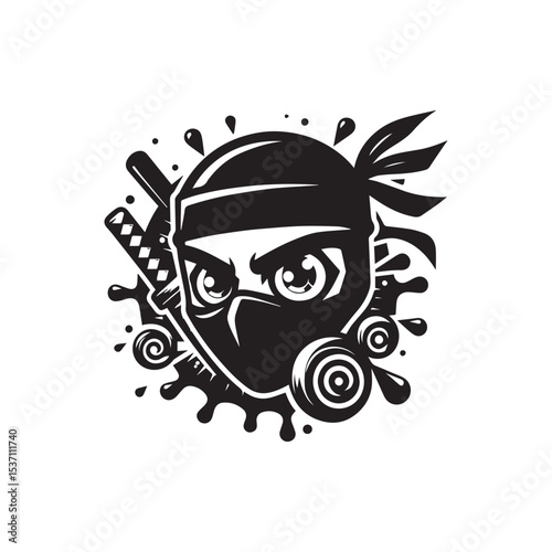 cartoon ninja eye logo, editable vector image