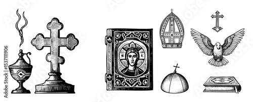 Vector Religious Symbols Collection: Chalice Cross  and Illustrations