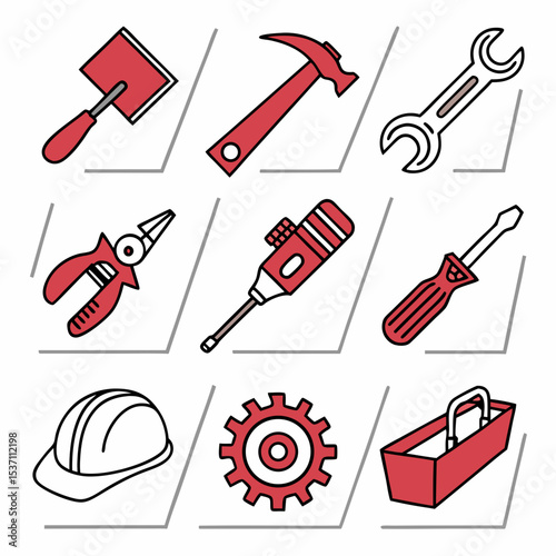 Construction tools icons set hammer wrench pliers