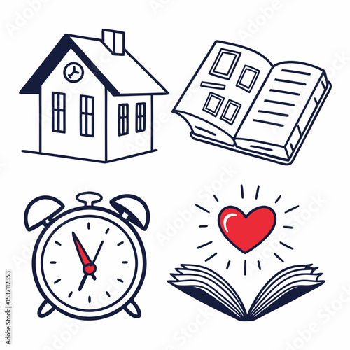 School house book alarm clock love learning education