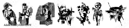 Vector Abstract figures showcase dynamic textured vector illustrations.