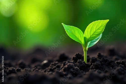 Close-up of vibrant, healthy green leaves emerging from dark soil, signifying renewal and growth after treatment A concept of healing and restoration of nature , rejuvenation, renewal