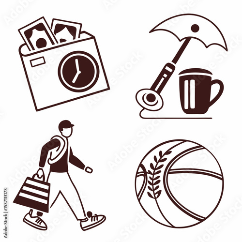 Daily life activities icons set simple design