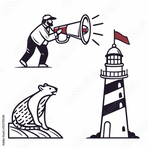 Professional graphic design elements lighthouse animal megaphone