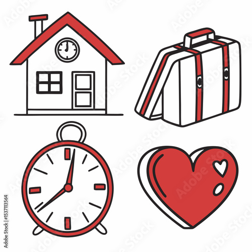 Home sweet home travel clock heart design elements