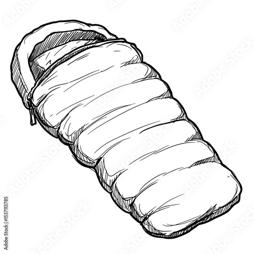 Sleeping bag illustration in sketch style with detailed texture  