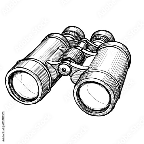 Classic binoculars illustrated in detailed sketch style  