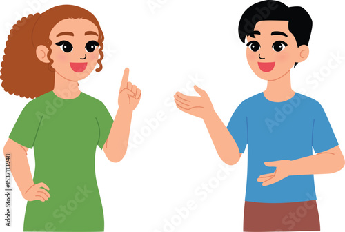two man and woman talking together, conversation about male and female illustration